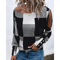 Geometric Print Cold Shoulder Casual Top