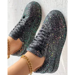 Glitter Lace--up Sneakers