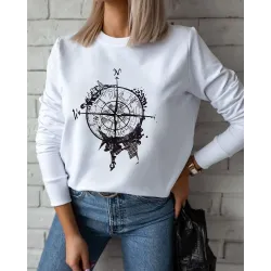 Graphic Print Long Sleeve O Neck Casual Sweatshirt