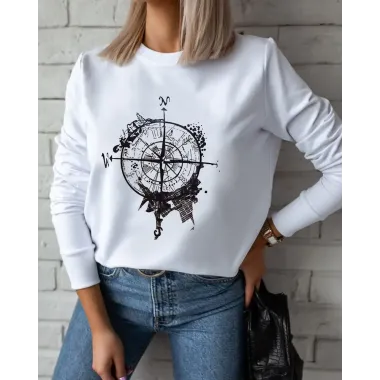 Graphic Print Long Sleeve O Neck Casual Sweatshirt