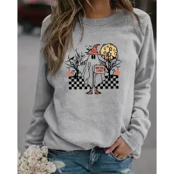 Halloween Ghost Graphic Print Crew Neck Sweatshirt