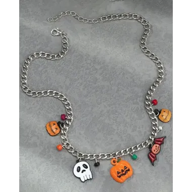 Halloween Ghost Pumpkin Bat Pendant Necklace