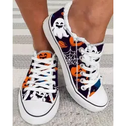 Halloween Ghost Pumpkin Print Canvas Sneakers