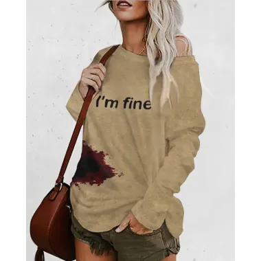 Halloween Letter Blood Print Long Sleeve Top