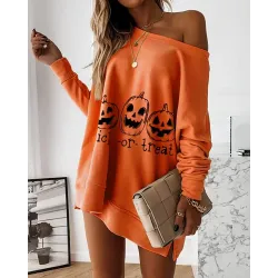 Halloween Letter Pumpkin Print Casual Sweatshirt