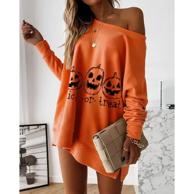 Halloween Letter Pumpkin Print Casual Sweatshirt