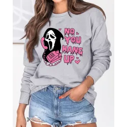 Halloween No You Hang Up Graphic Print O-Neck Sweatshirt