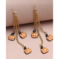 Halloween Pumpkin Pattern Chain Drop Earring