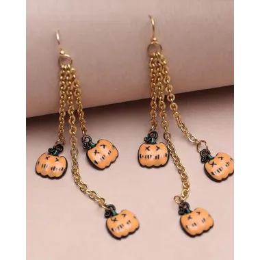 Halloween Pumpkin Pattern Chain Drop Earring