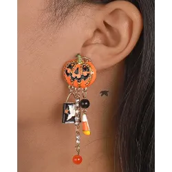 Halloween Pumpkin Pattern Drop Earrings