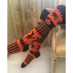 Halloween Pumpkin Spider Pattern Over The Knee Thermal Socks