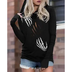 Halloween Skeleton Hands Print Long Sleeve Hoodie