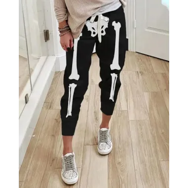 Halloween Skull Print Drawstring Sweatpants