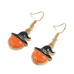 Halloween Wizard Hat & Pumpkin Pattern Drop Earrings