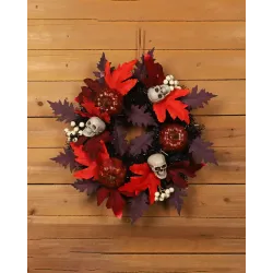 Halloween Wreath With Skull Maple Leaf Pumpkin Garland Wreath For Halloween Home Party Decoration