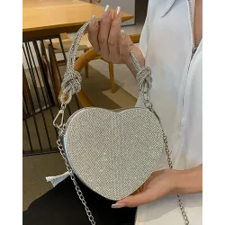 Heart Shaped Allover Rhinestone Evening Bag