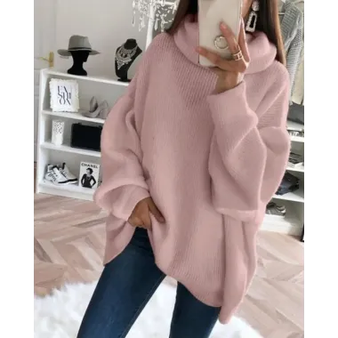 High Neck Long Sleeve Knit Sweater