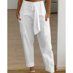 High Waist Belted Pocket Design Pants