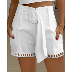 High Waist Belted Pocket Design Shorts