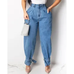 High Waist Pocket Denim Pants