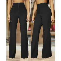 High Waist Ruched Flared Work Pants