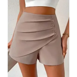 High Waist Side Button Ruched Shorts