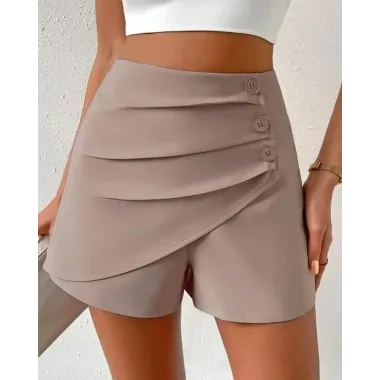 High Waist Side Button Ruched Shorts