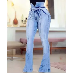 High Waist Tied Detail Bootcut Jeans