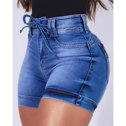 High Waist Tied Detail Denim Shorts