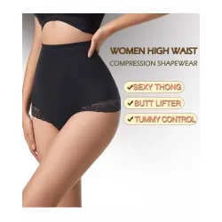 High Waist Tummy Control Lace Trim Shapewear Panty