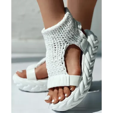 Hollow Out Knit Platform Sandals