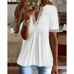 Hollow Out V-Neck Short Sleeve Top