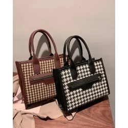 Houndstooth Zipper Design Handbag