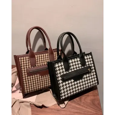 Houndstooth Zipper Design Handbag