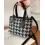 Houndstooth Zipper Design Satchel Bag