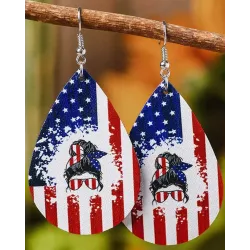 Independence Day Flag Figure Print Hook Earrings