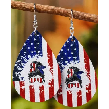 Independence Day Flag Figure Print Hook Earrings