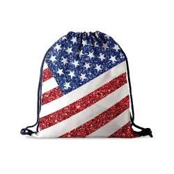 Independence Day Flag Print Backpack Drawstring Storage Bag