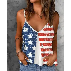 Independence Day Flag Print Colorblock Cami Top