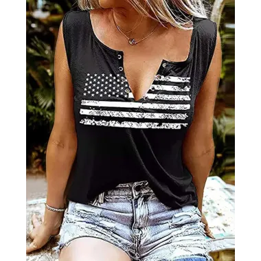 Independence Day Flag Print Eyelet Tank Top