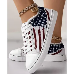 Independence Day Flag Print Raw Hem Sneakers