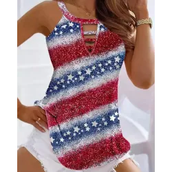 Independence Day Flag Print V-Neck Tank Top