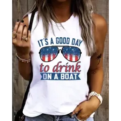 Independence Day Flag Slogan Graphic Print Tank Top