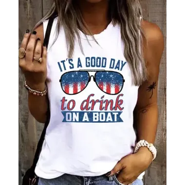 Independence Day Flag Slogan Graphic Print Tank Top