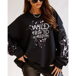 Ink Splash Letter Print Long Sleeve Sweatshirt