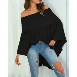 Irregular Off Shoulder Dip Hem Casual Blouse