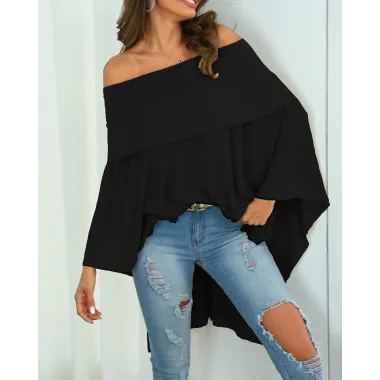 Irregular Off Shoulder Dip Hem Casual Blouse