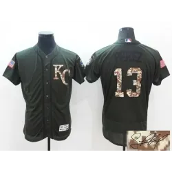 Kansas City Royals #13 Salvador Perez Green Salute To Service Flexbase Collection Stitched Signature Edition Jersey