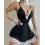 Lace Trim Cutout Plunge Cosplay Lingerie Maid Costume Set