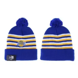 Lakers Team Logo Blue Pom Knit Hat LX